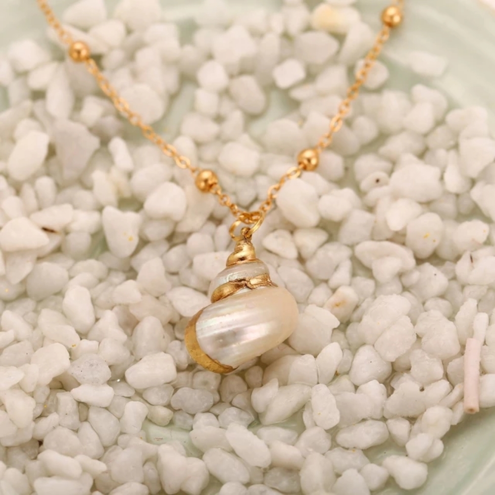 Gold Pearlescent Conch Seashell Necklace